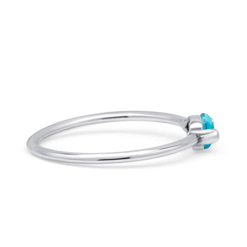 Oval Oxidized Petite Dainty Thumb Ring Simulated Turquoise Statement Fashion Ring 925 Sterling Silver